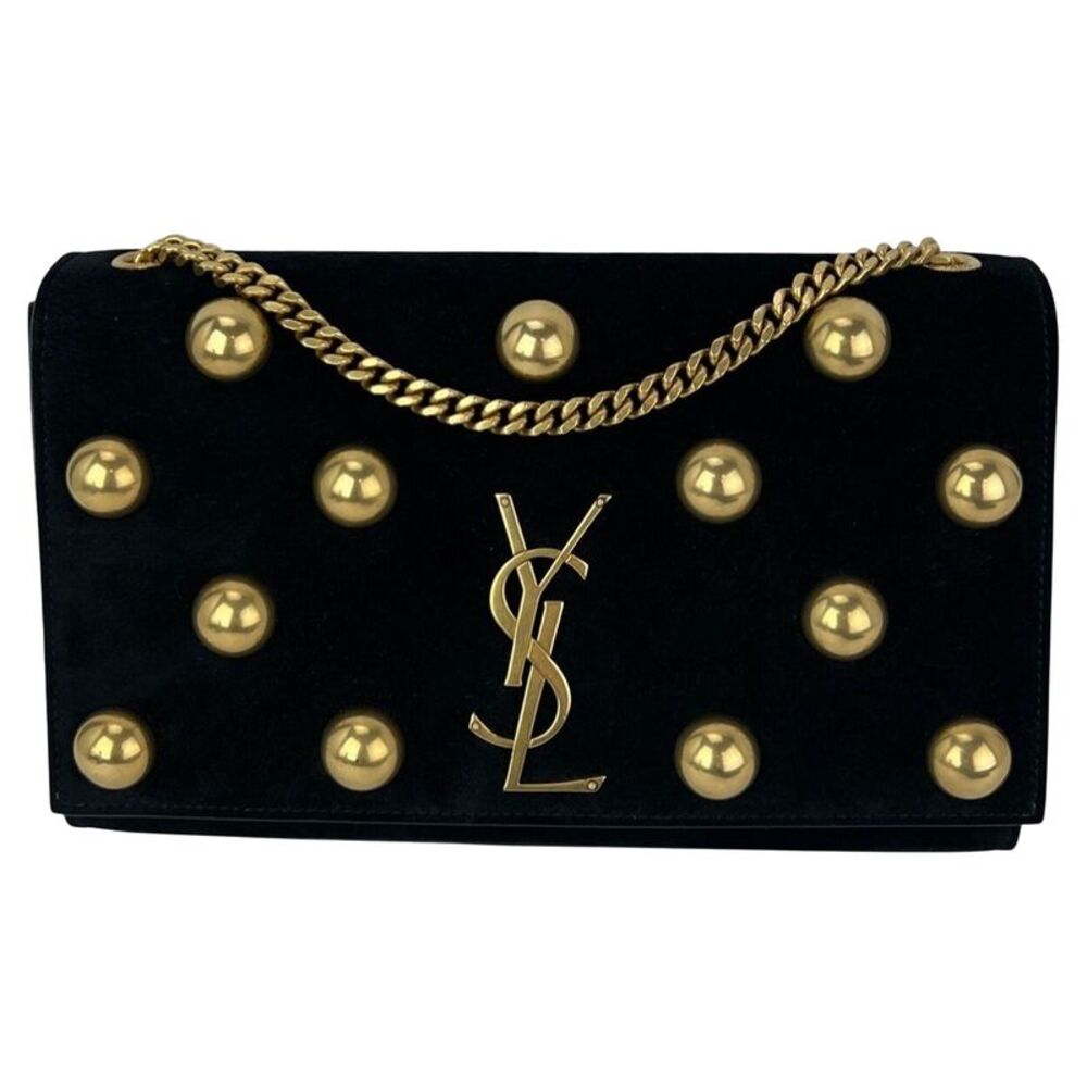 Saint Laurent Medium Kate Black Suede Studded Shoulder Bag